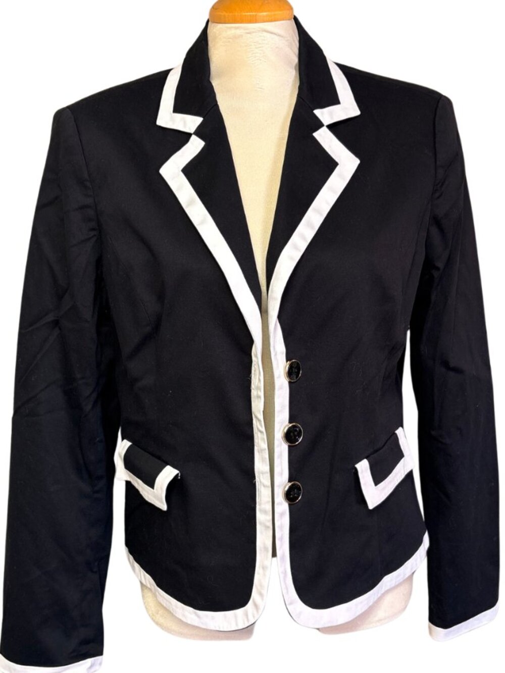 Aura Black Blazer with White Contrast Trim